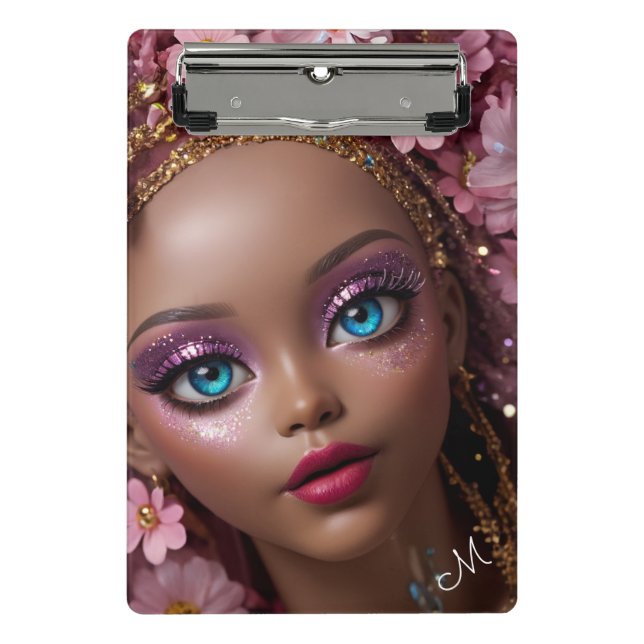 Sparkly Doll Glitter and Flowers Mini Clipboard (Front)