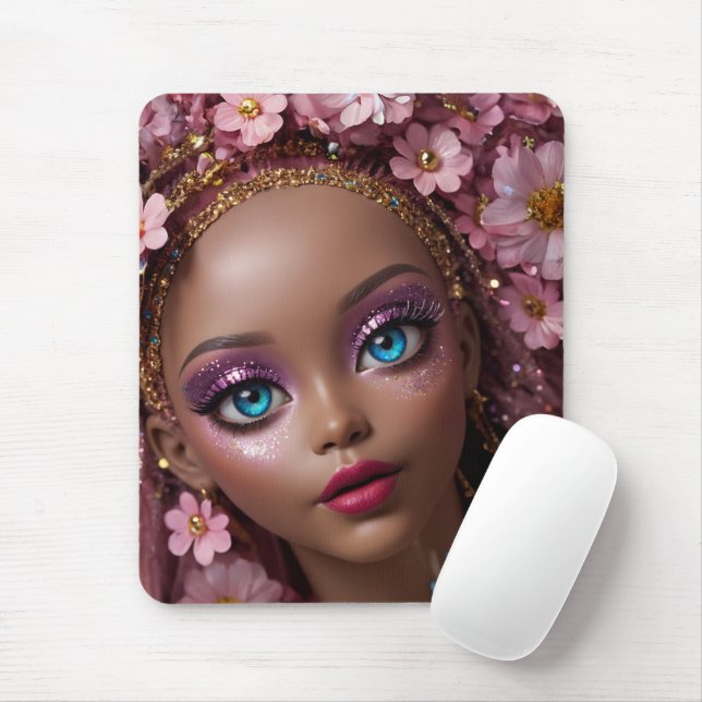 Sparkly Doll Glitter and Flowers Mouse Pad (With Mouse)