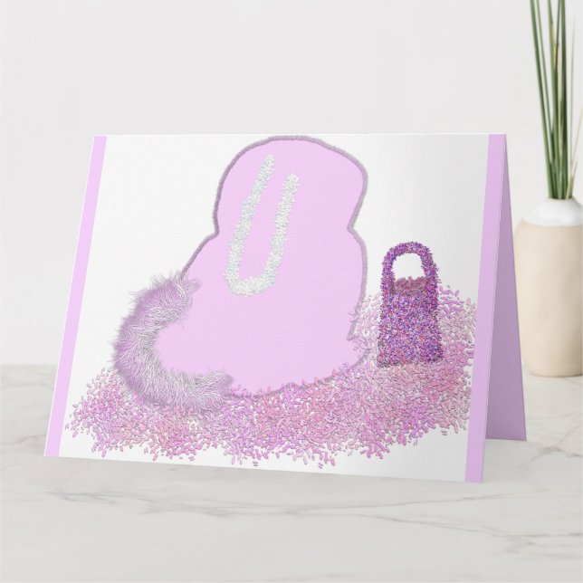 Sparkly Easter Bunny basket with flowers card (Front)