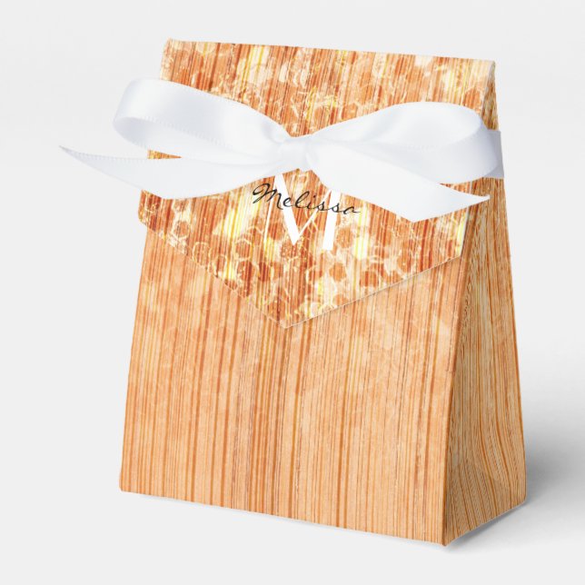 Sparkly elegant orange bamboo wood print favor box (Front Side)