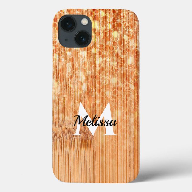 Sparkly elegant orange bamboo wood print Monogram Case-Mate iPhone Case (Back)