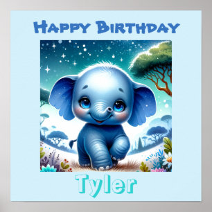 Sparkly Elephant Under a Starry Sky Poster