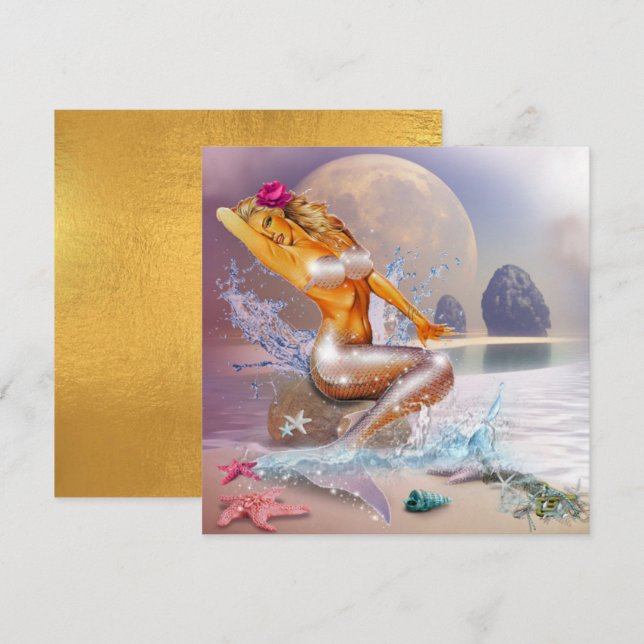 Sparkly Fantasy Mermaid Flat Card (Front/Back)