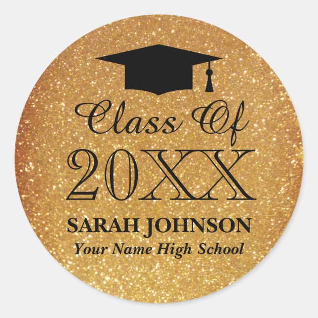 Sparkly faux gold graduation stickers and seals (Front)