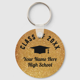 Sparkly faux gold print custom graduation class of keychain