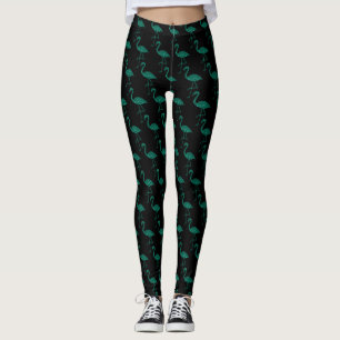 Sparkly flamingo Emerald glitter pattern black Leggings