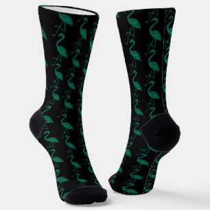 Sparkly flamingo Emerald glitter pattern black Socks