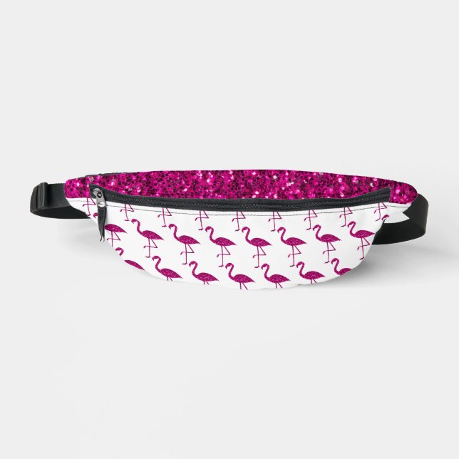 Sparkly flamingo hot pink faux sparkles fanny pack (Front)