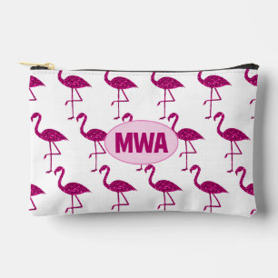Sparkly flamingo hot pink faux sparkles Monogram Accessory Pouch