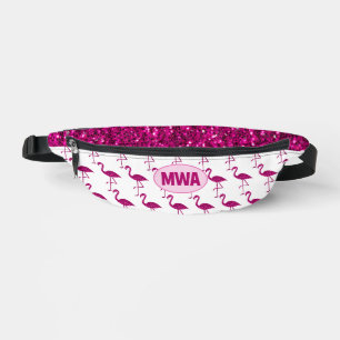 Sparkly flamingo hot pink faux sparkles Monogram Fanny Pack