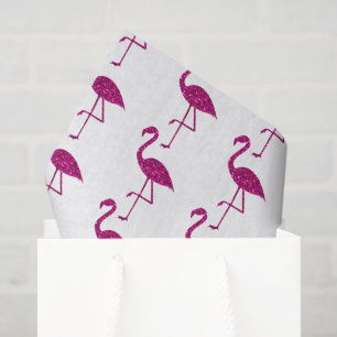 Sparkly flamingo Pink glitter pattern white Tissue Paper