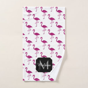 Sparkly flamingo Pink glitter sparkles Monogram Bath Towel Set