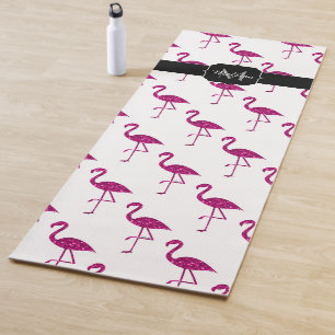 Sparkly flamingo Pink glitter sparkles Monogram Yoga Mat