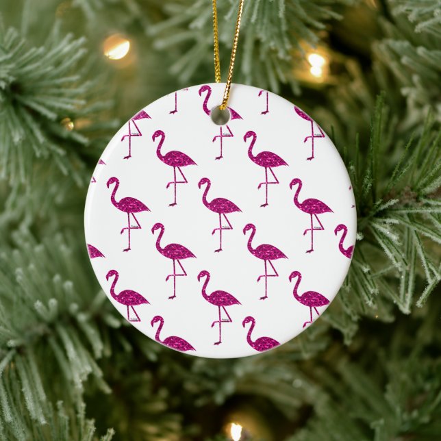 Sparkly flamingo Pink glitter sparkles pattern Ceramic Ornament (Tree)