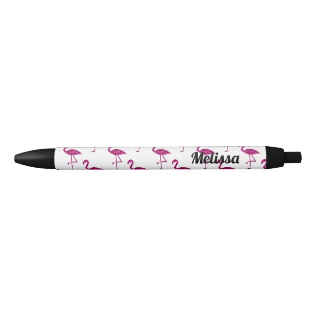 Sparkly flamingo Pink glitter sparkles Personalize Black Ink Pen (Front)