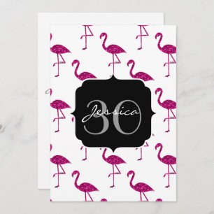 Sparkly flamingo Pink pattern Monogram invitation