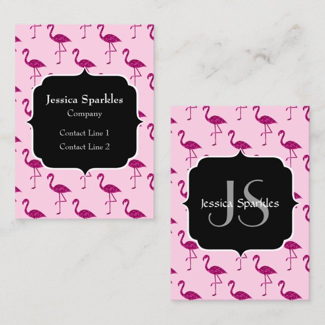Sparkly flamingo Pink sparkles pattern Monogram Business Card (Front/Back)