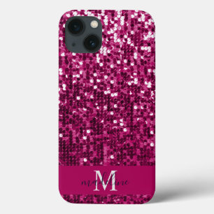  Sparkly Fuchsia Pink Sequin/Glitter Name  iPhone 13 Case