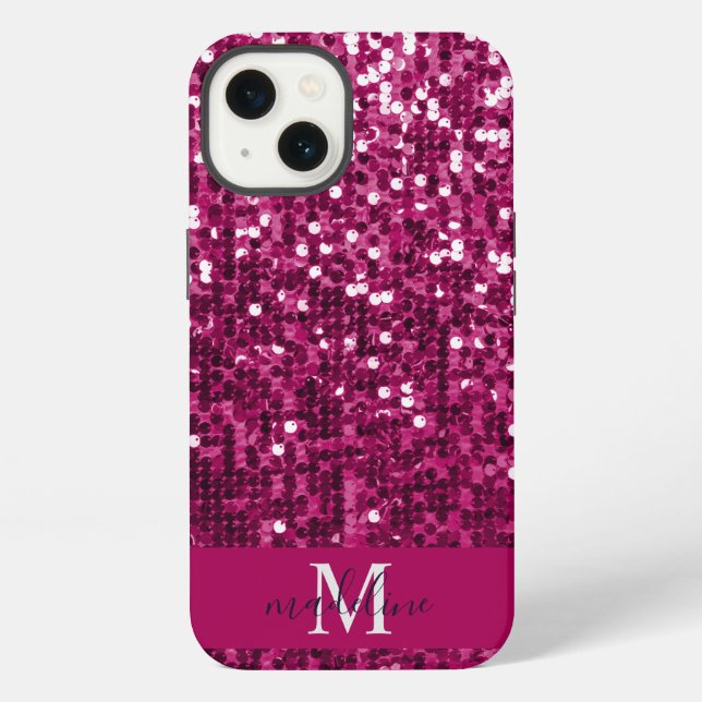  Sparkly Fuchsia|Pink Sequin/Glitter Name  iPhone Case (Back)