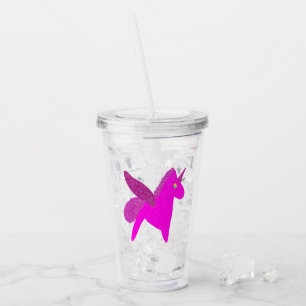 Sparkly fuchsia unicorn glitter pegasus acrylic tumbler