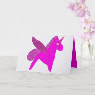Sparkly fuchsia unicorn glitter pegasus card