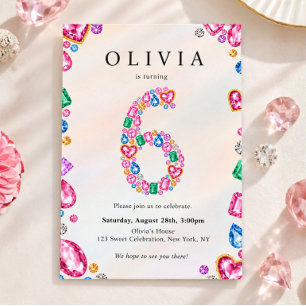 Sparkly Gemstone 6th Birthday Rhinestone Jewel Six Invitation