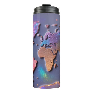 Sparkly Glitter 3D Colourful World Map  Thermal Tumbler