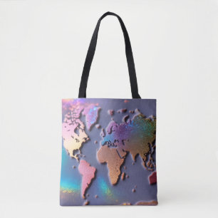 Sparkly Glitter 3D Colourful World Map Tote Bag