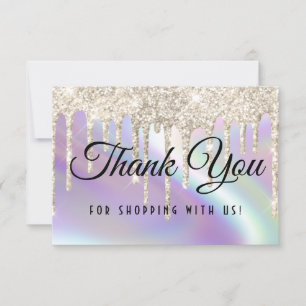 Sparkly Glitter Drips Faux Holographic Pearlescent Thank You Card