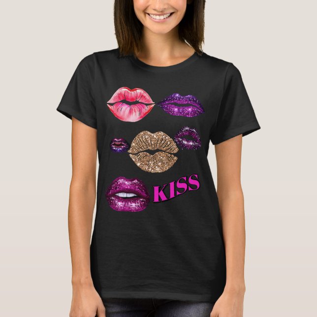 Sparkly Glitter Lips Kiss Art T-Shirt (Front)