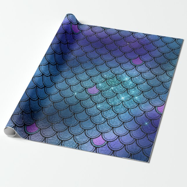 Sparkly Glitter mermaid Wrapping Paper (Unrolled)