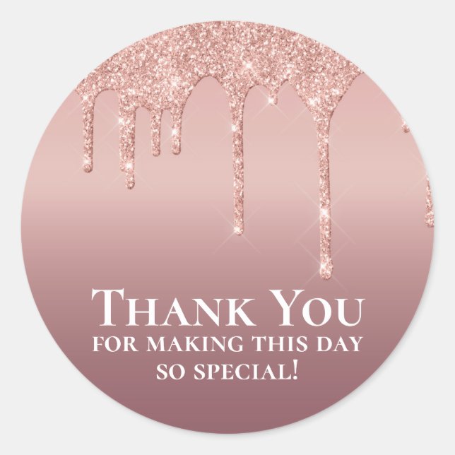Sparkly Glitter Pink Thank You Favour Classic Round Sticker (Front)