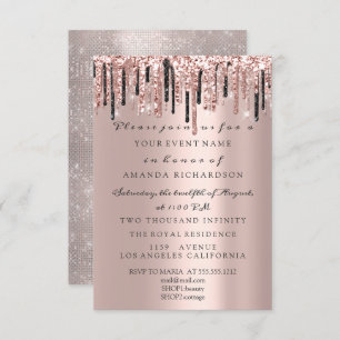 Sparkly Glitter Rose Drips Classy Wedding Birthday Invitation