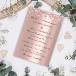 Sparkly Glitter Rose Gold Elegant Wedding Drips Invitation