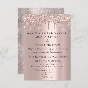 Sparkly Glitter Rose Gold Elegant Wedding Engageme Invitation