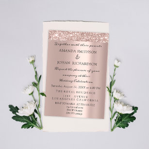 Sparkly Glitter Rose Gold Elegant Wedding Glitter Invitation