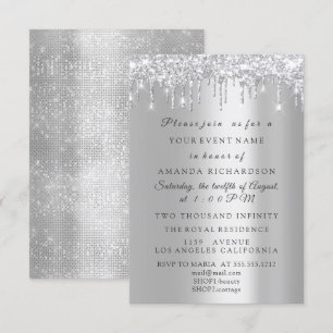 Sparkly Glitter Silver Grey Bridal Birthday Invitation