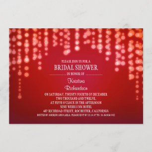 sparkly glitter string lights red bridal shower invitation
