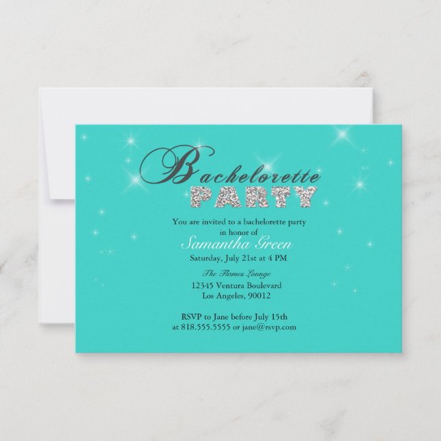 Sparkly Glitter Teal Bachelorette Party Invitation (Front)