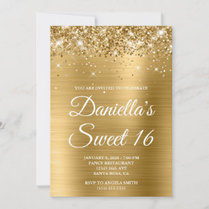 Sparkly Glittery Gold Foil Sweet 16 Invitation