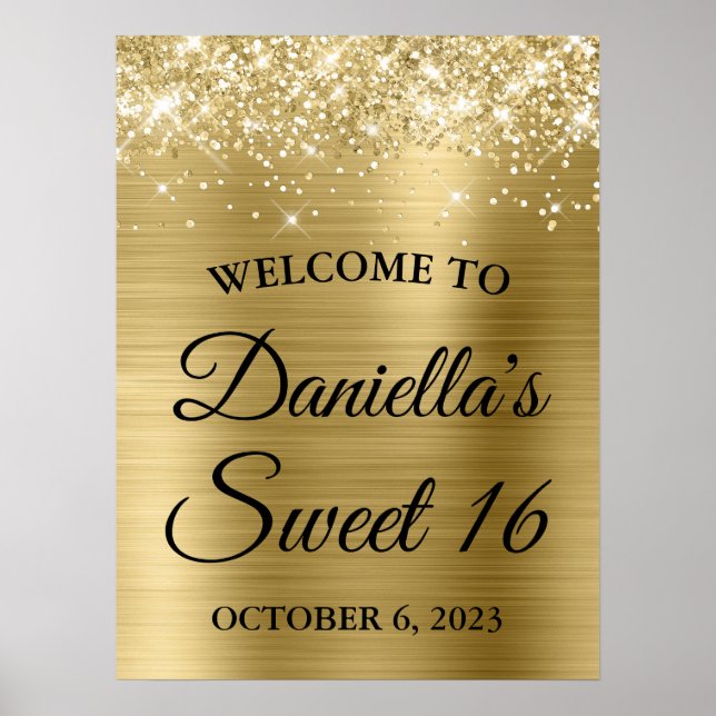 Sparkly Glittery Pale Gold Glam Sweet 16 Welcome Poster (Front)