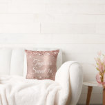 Sparkly Glittery Rose Gold Foil Glam Sweet 16 Throw Pillow<br><div class="desc">Fabulous sweet 16 girly glam throw pillow for your daughter. On the front, you can customize the font style, colour and size as needed. This version has a uniform font size for your daughter's first name and "Sweet 16" text design. The backside features the number sixteen in a puffy balloon...</div>