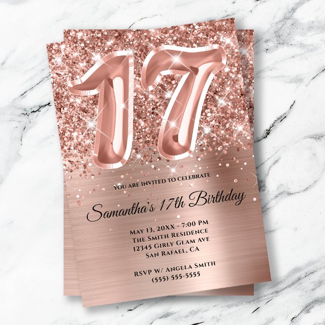 Sparkly Glittery Rose Gold Glam 17th Birthday Invitation (Creator Uploaded)