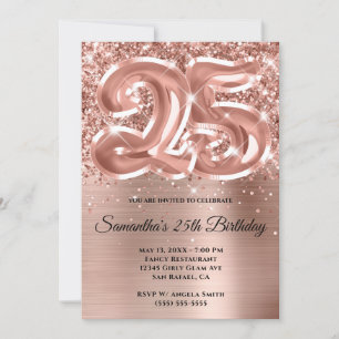 Sparkly Glittery Rose Gold Glam 25th Birthday Invitation