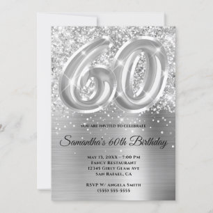 Sparkly Glittery Silver Glam 60th Birthday Invitation