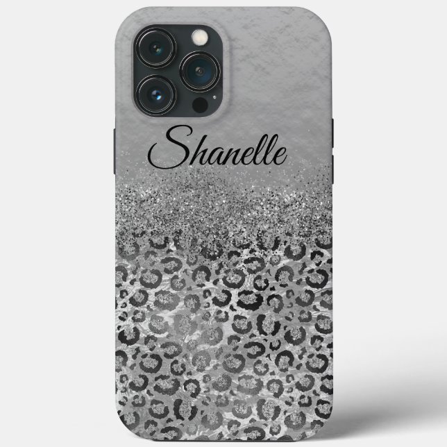 Sparkly Glittery Silver Leopard  Personalized  Case-Mate iPhone Case (Back)