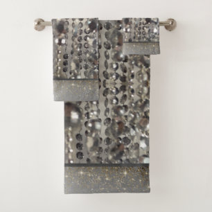 Sparkly Glittery Silver Stringed Beads         Bath Towel Set