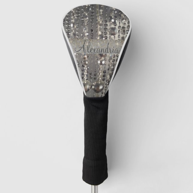 Sparkly Glittery Silver Stringed Beads   Golf Head Cover (Front)