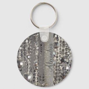 Sparkly Glittery Silver Stringed Beads Keychain