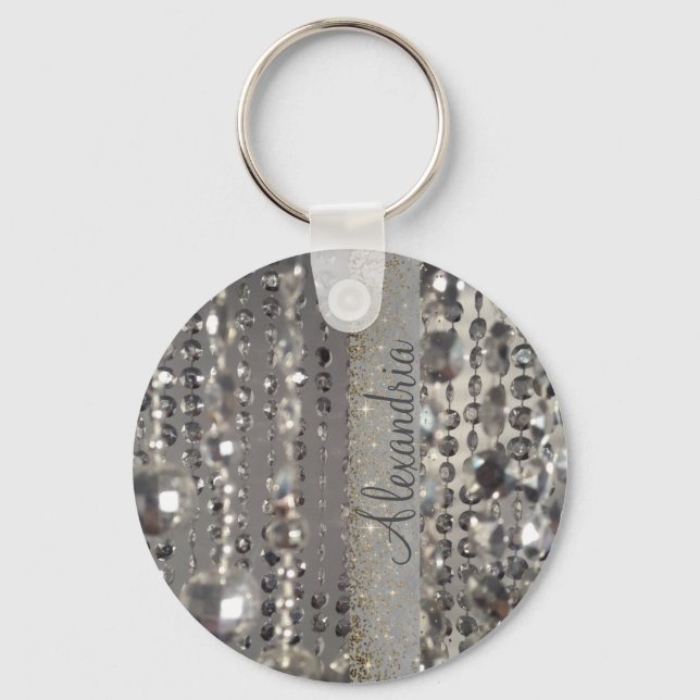 Sparkly Glittery Silver Stringed Beads     Keychain (Front)